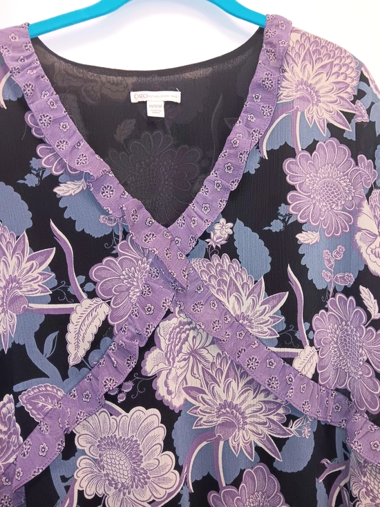 Cato Tops - Cato Floral V-Neck Blouse in Purple & Black